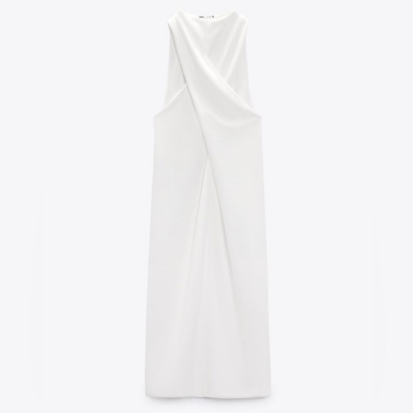 New Zara Knotted Front Detail Sleeveless White Midi Dress NWT Small - Picture 8 of 16